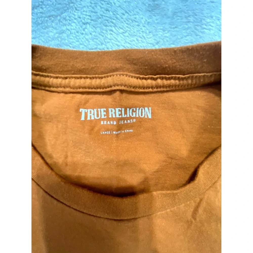 True Religion T-Shirt Mens Large Brown Horseshoe Logo‎ Graphic Cotton Crew Neck